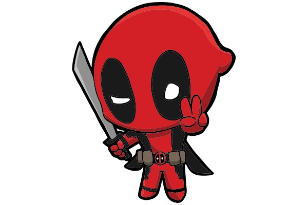 Chibi Deadpool with Sword and Peace Sign
