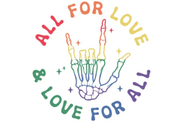 Colorful Graphic with the Message 'All for Love' and a Skeleton Hand