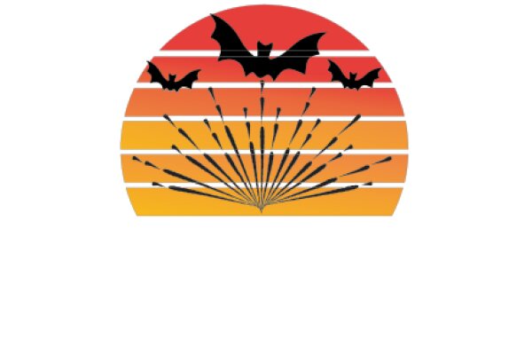 Vivid Sunset with Silhouetted Bats and a Moon-like Orb