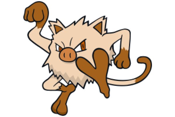 Adorable Cartoon Character: A Brown Furry Creature with a Big Smile and a Paw Raised in the Air, Ready for Adventure!