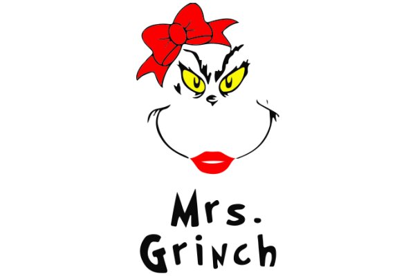 Whimsical Character with Red Bow and Yellow Eyes, Named 'Mrs. Grinch'