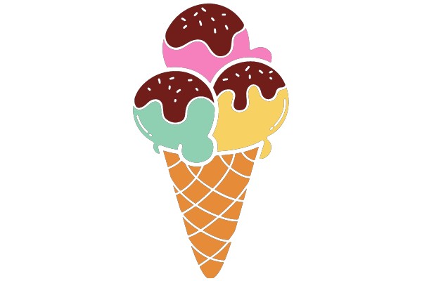 Colorful Ice Cream Cones with Chocolate Drizzle