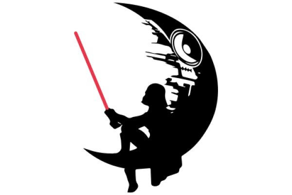 A Silhouette of a Jedi Knight with a Lightsaber, Set Against a Moon-like Background