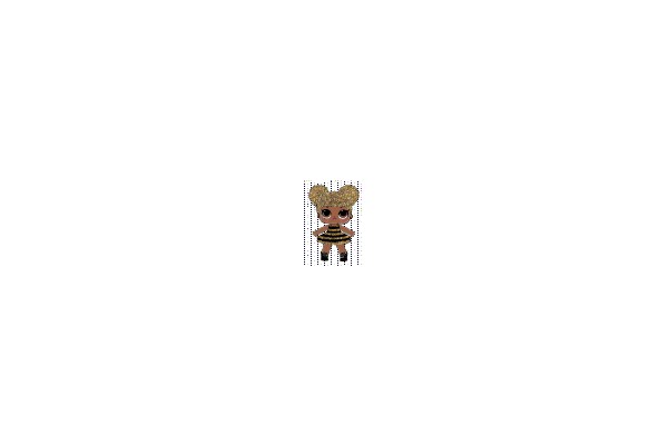 Pixelated Doll with Blonde Hair and Black and Gold Outfit.