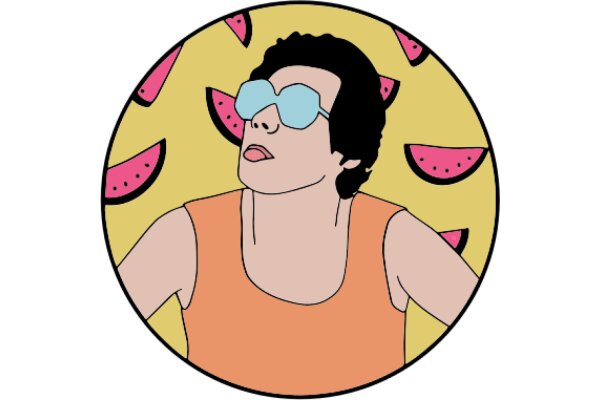 A Stylish Illustration of a Person with a Fruit-themed Background