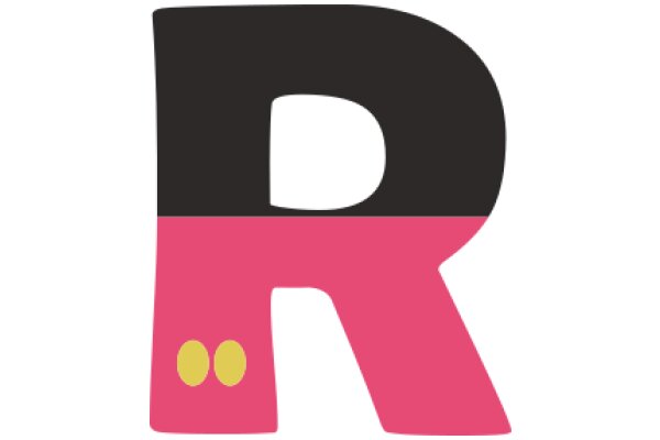 Stylized Letter R with Pink and Black Background and Yellow Dots